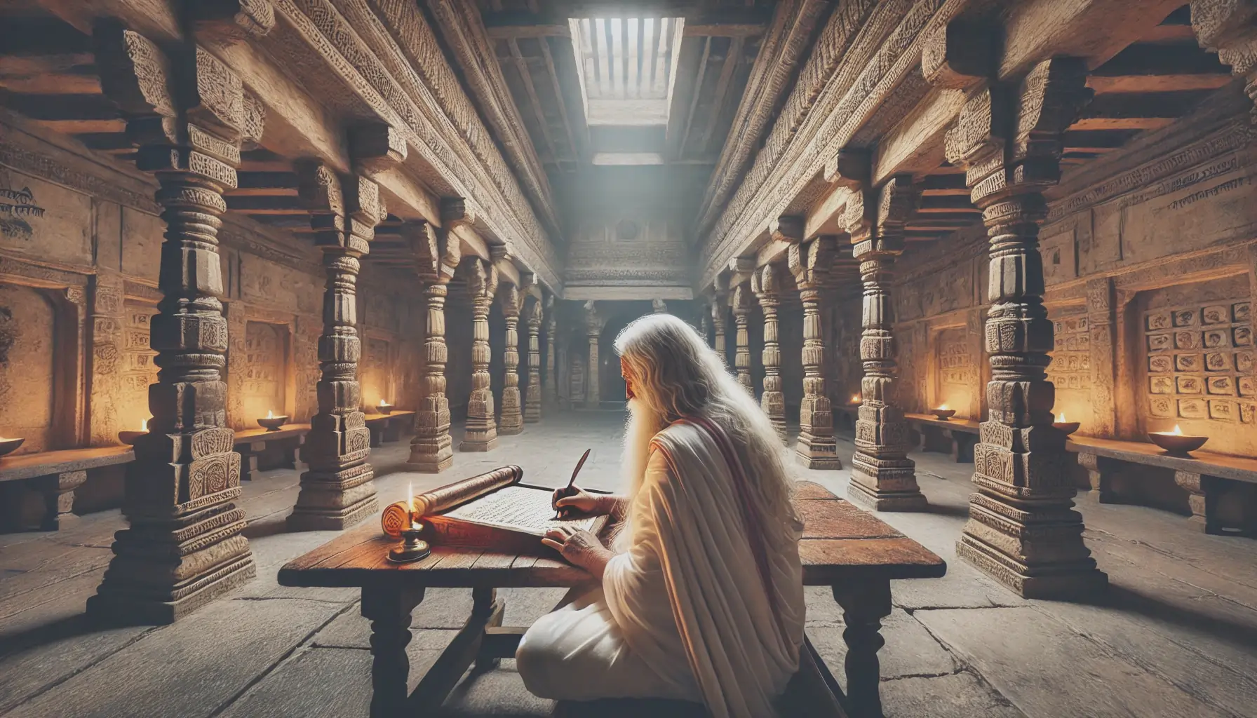 Saint Achyutananda Das writing Bhavishya Malika in temple